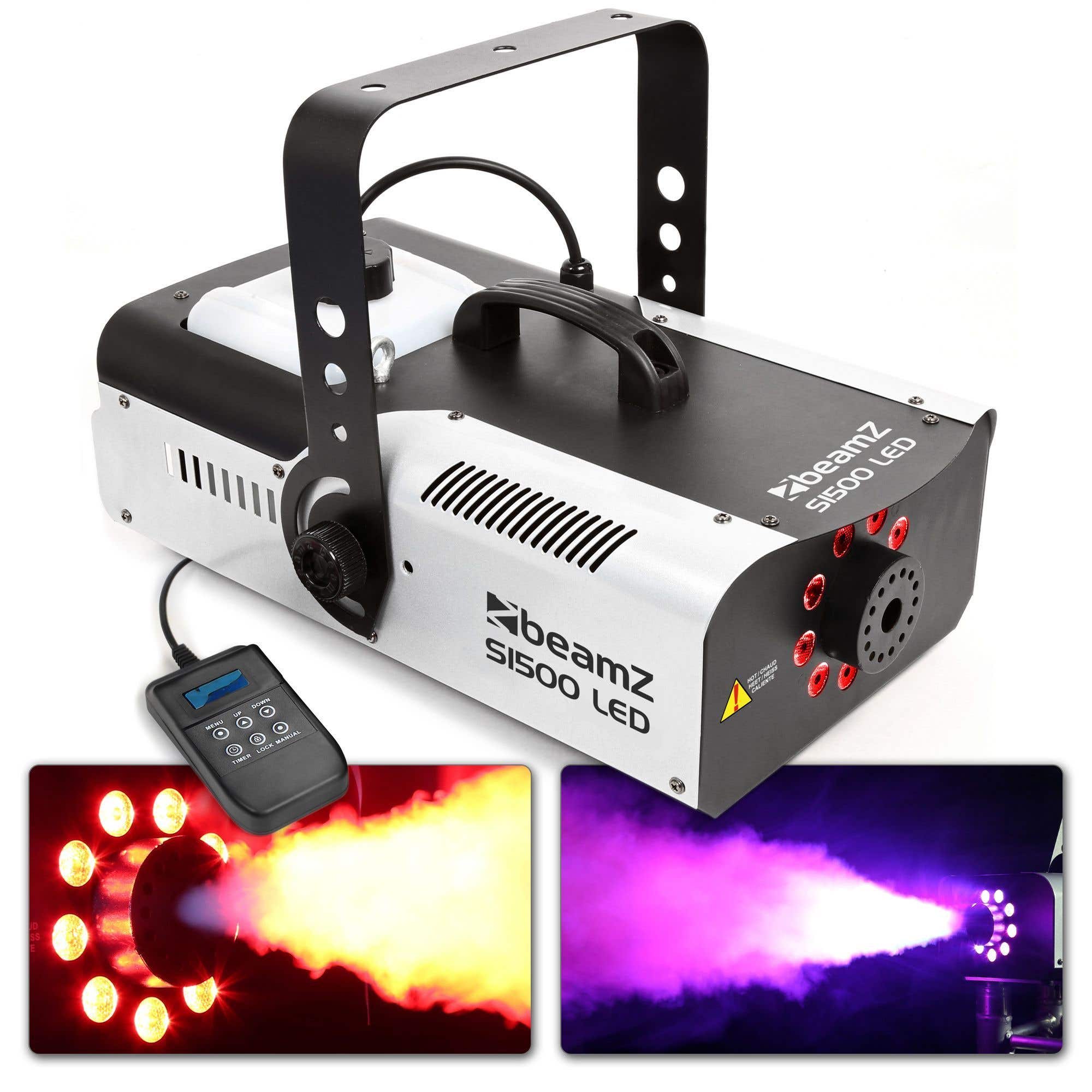 BeamZ S1500LED Nebelmaschine mit 9x 3 W RGB LEDs und DMX 100 Watt, Schwarz