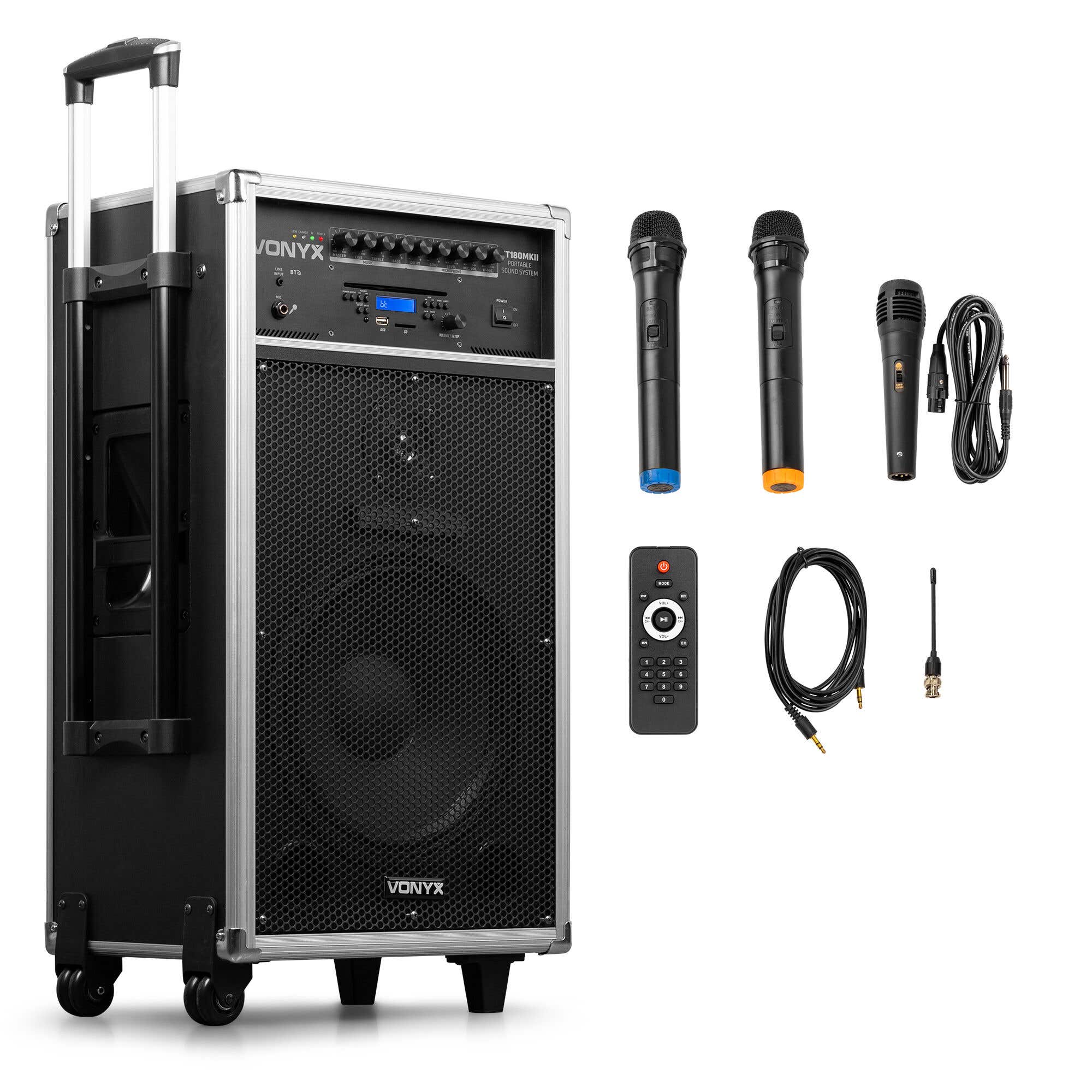 Vonyx ST180 Partybox Bluetooth – tragbarer Lautsprecher – Partybox mit Mikrofonen – 450W