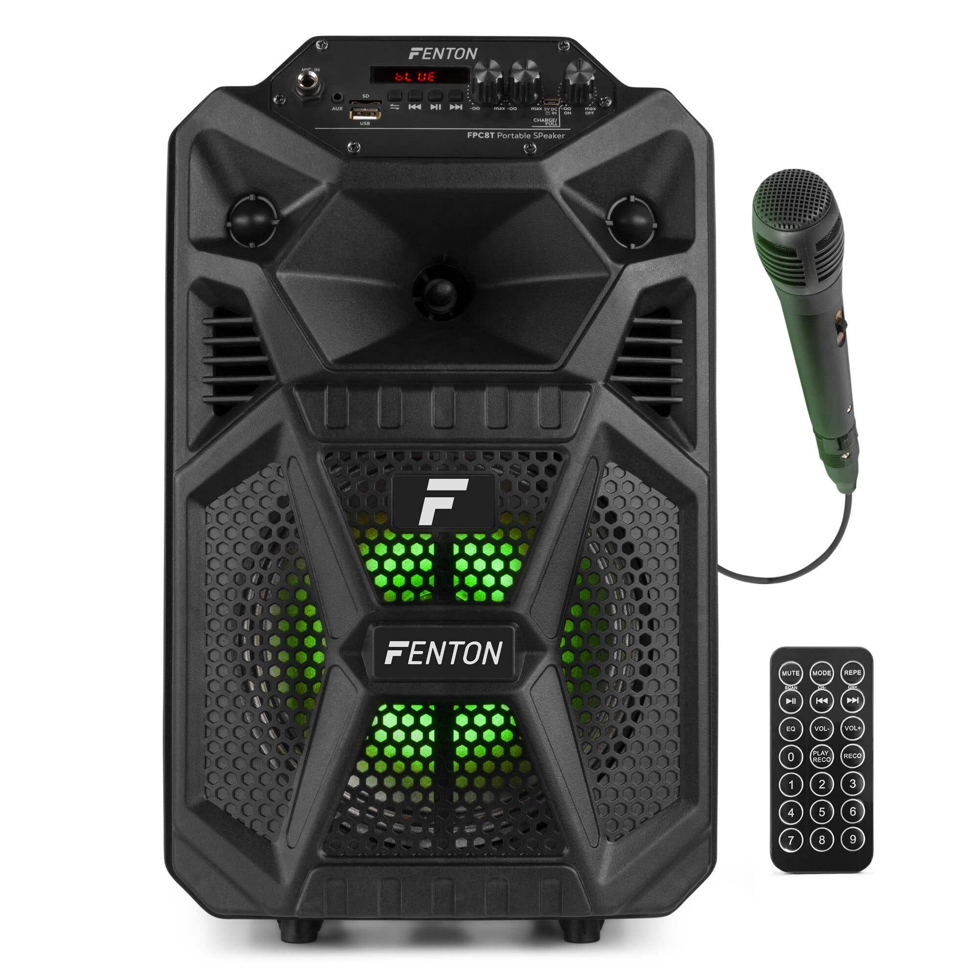 Fenton FPC8T Karaoke Lautsprecher mit Akku - 100 Watt - Bluetooth - LED Beleuchtung