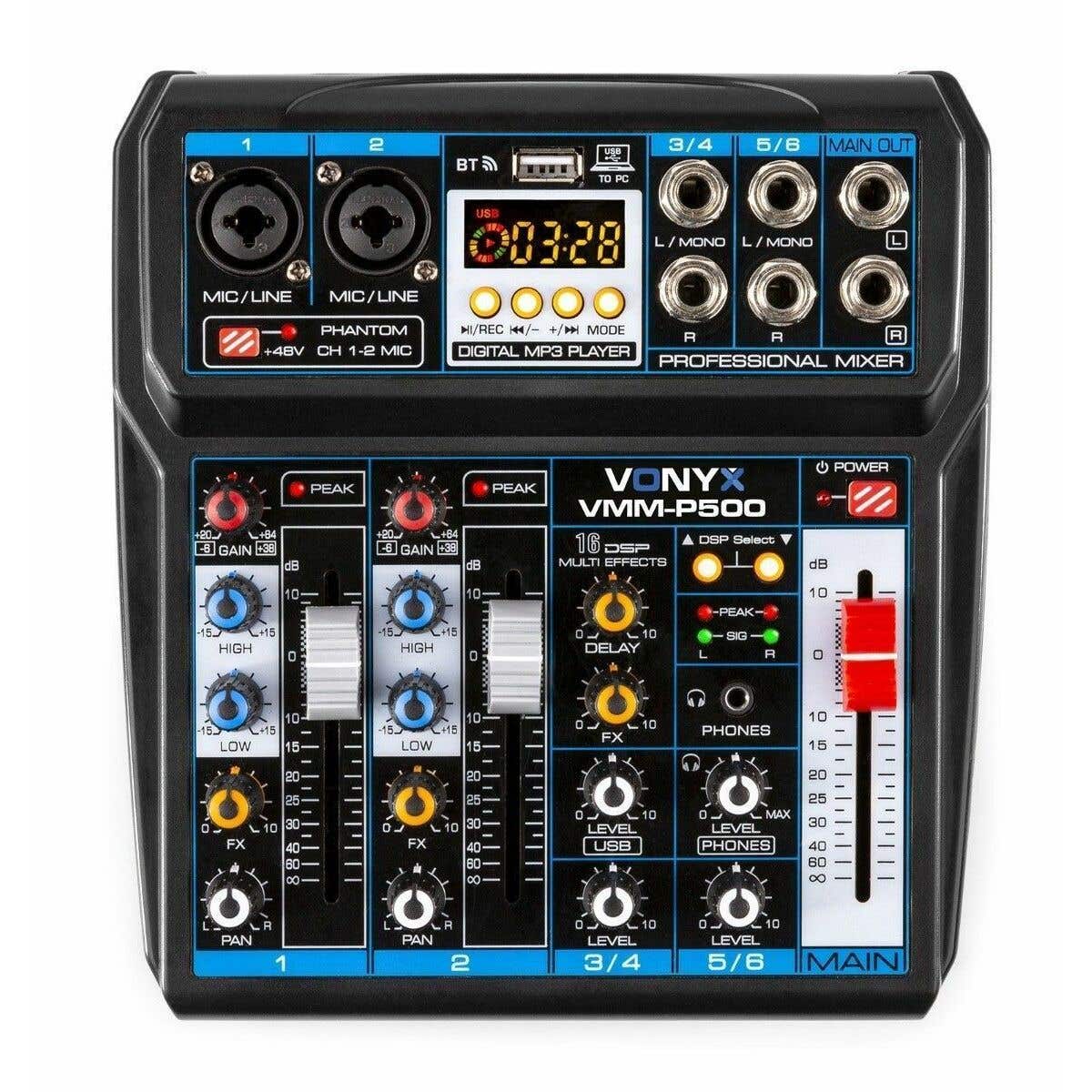 Vonyx VMM-P500 Mischpult 4-Kanal mit Bluetooth, digitaler Soundprozessor und MP3-Player