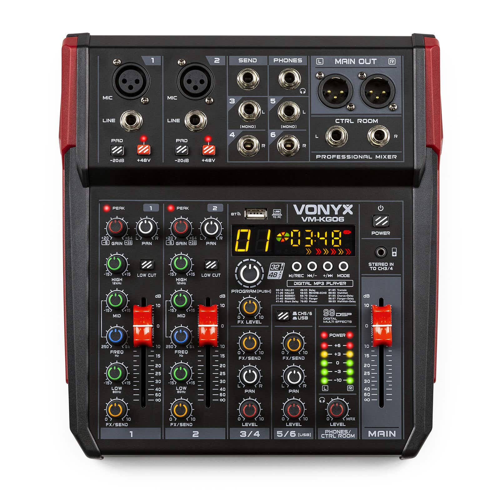 Vonyx VM-KG06 - 6-Kanal-Mischpult mit Bluetooth, DSP, USB-Audio-Interface, etc.