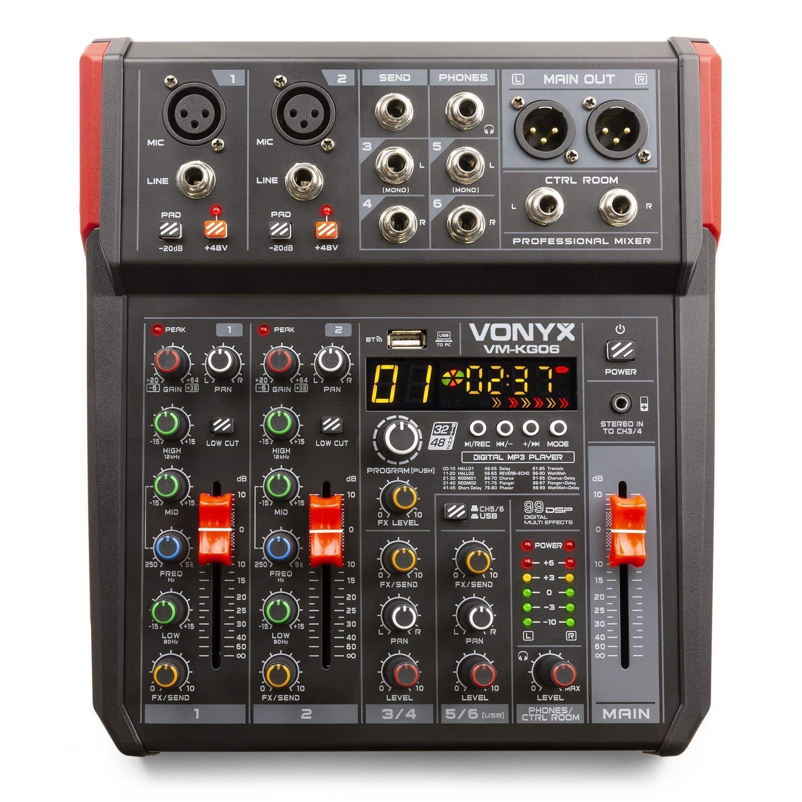 Vonyx VM-KG06 - 6-Kanal-Mischpult mit Bluetooth, DSP, USB-Audio-Interface, etc.