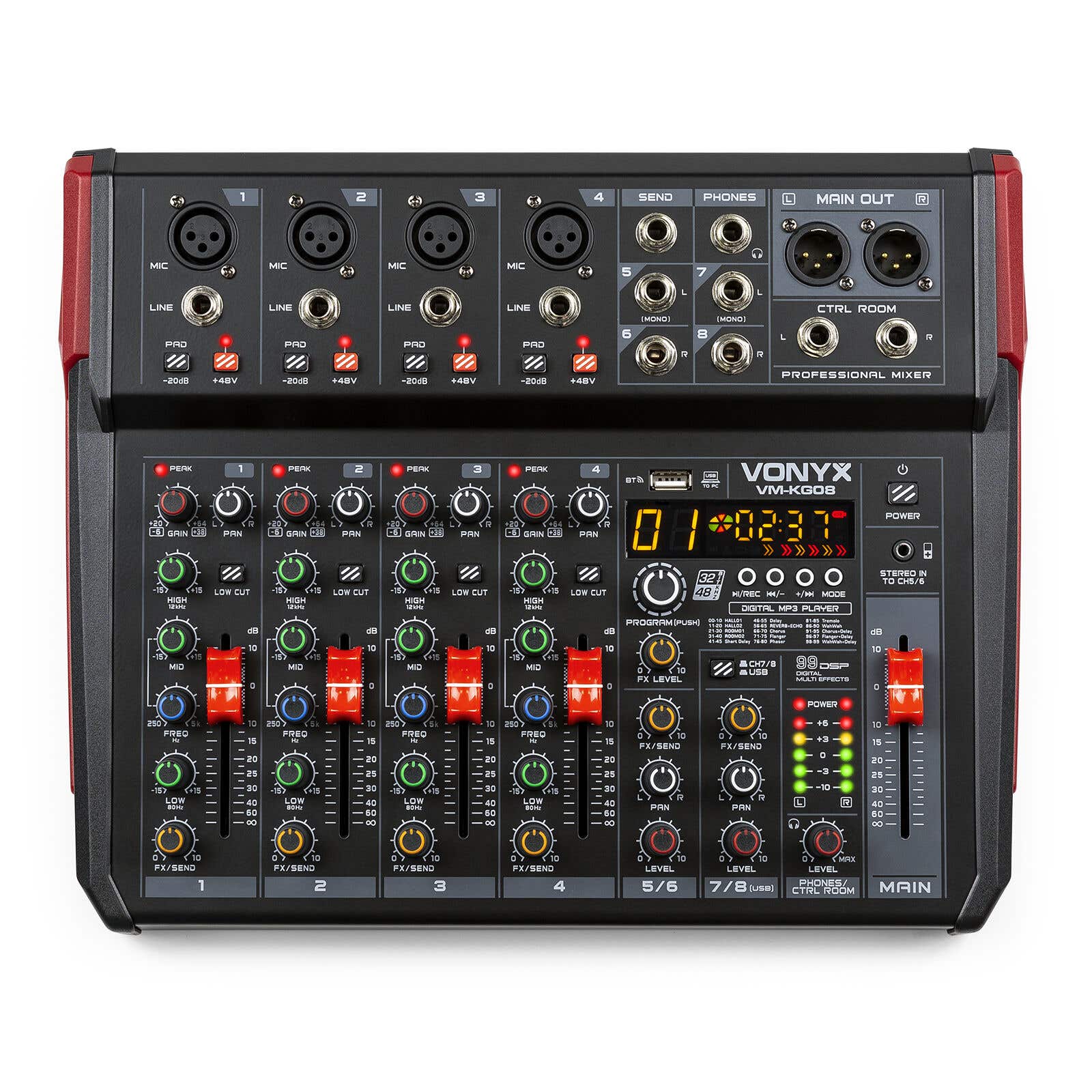 Vonyx VM-KG08 - 8-Kanal-Mischpult mit Bluetooth, DSP, USB-Audio-Interface, etc.
