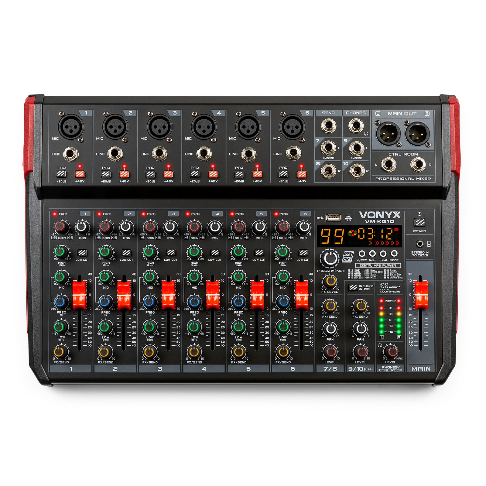 Vonyx VM-KG10 - 10-Kanal-Mischpult mit Bluetooth, DSP, USB-Audio-Interface, etc.