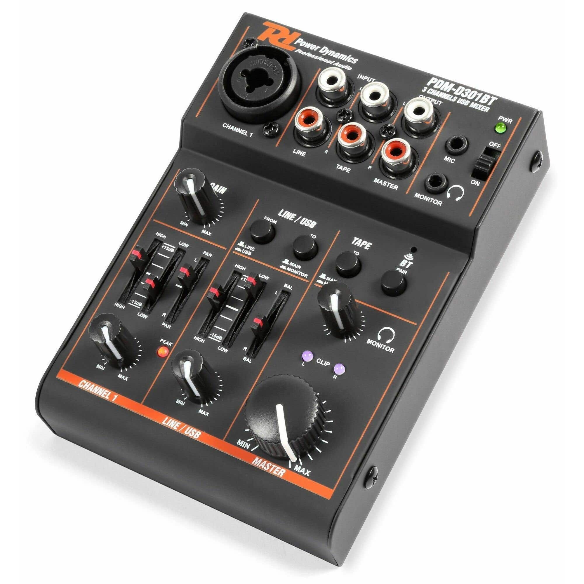 Power Dynamics PDM-D301BT 3-Kanal USB- und Bluetooth-Empfänger Mischpult