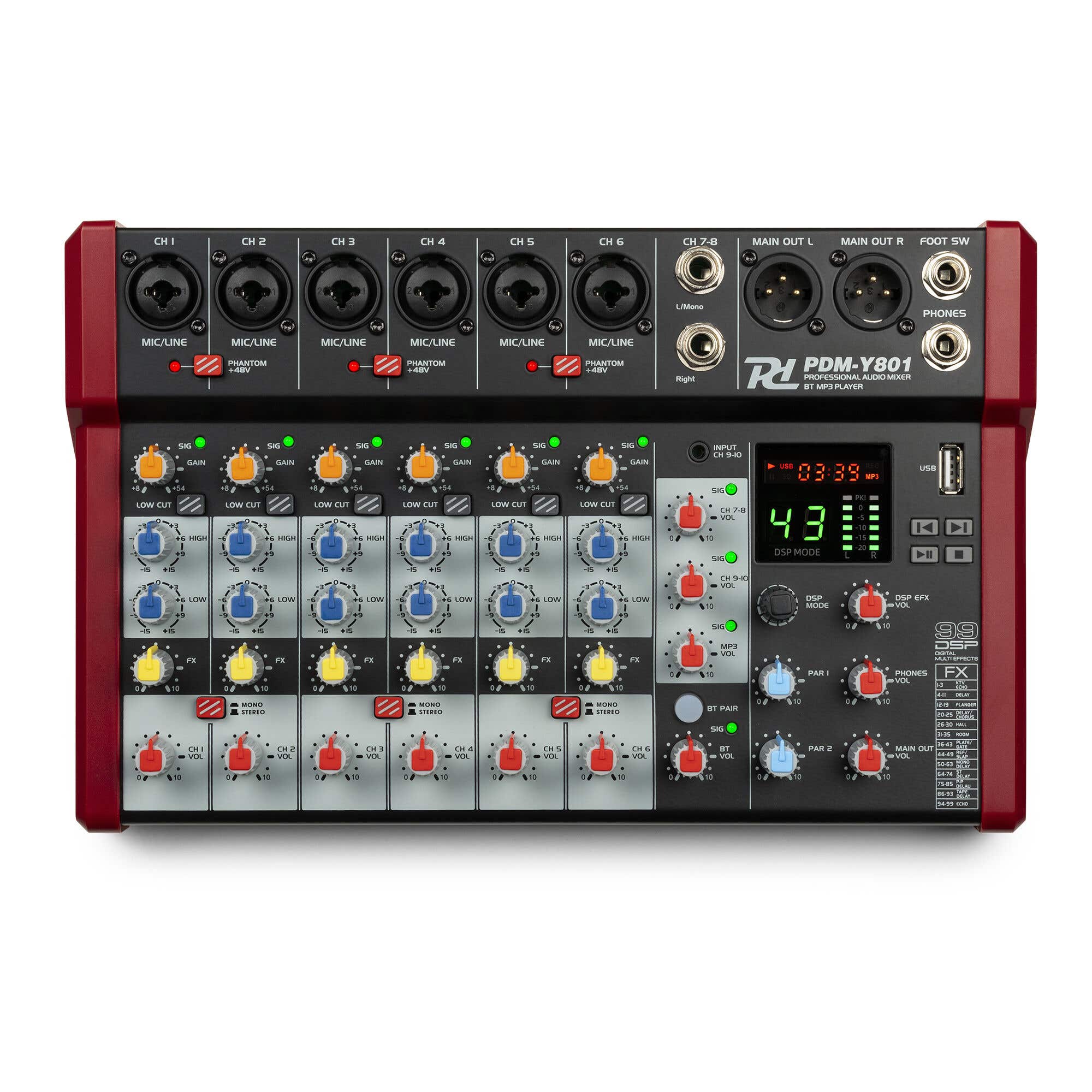 B-Ware - Power Dynamics PDM-Y801 Audiomixer 8-Kanal Mischpult mit Bluetooth,DSP, USB, MP3