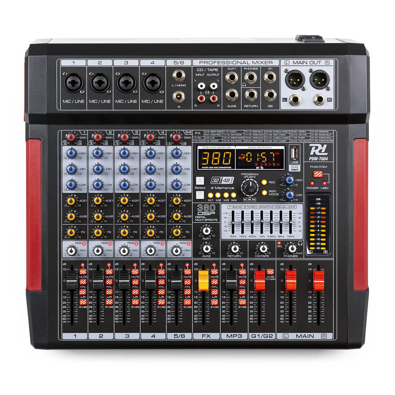 Power Dynamics PDM-T604 - 6-Kanal Mischpult mit Bluetooth, 380 Effekten, MP3-Player und mehr
