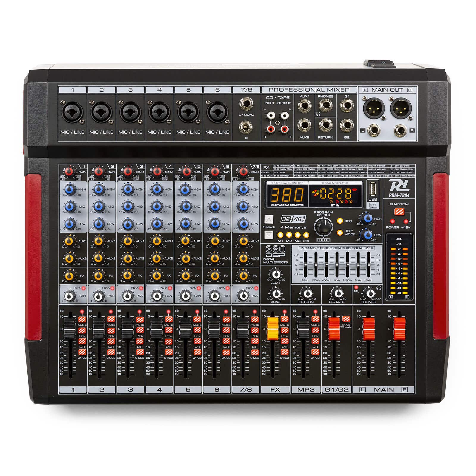 Power Dynamics PDM-T804 - 8-Kanal-Mischpult mit Bluetooth, 380 Effekten, MP3-Player und mehr