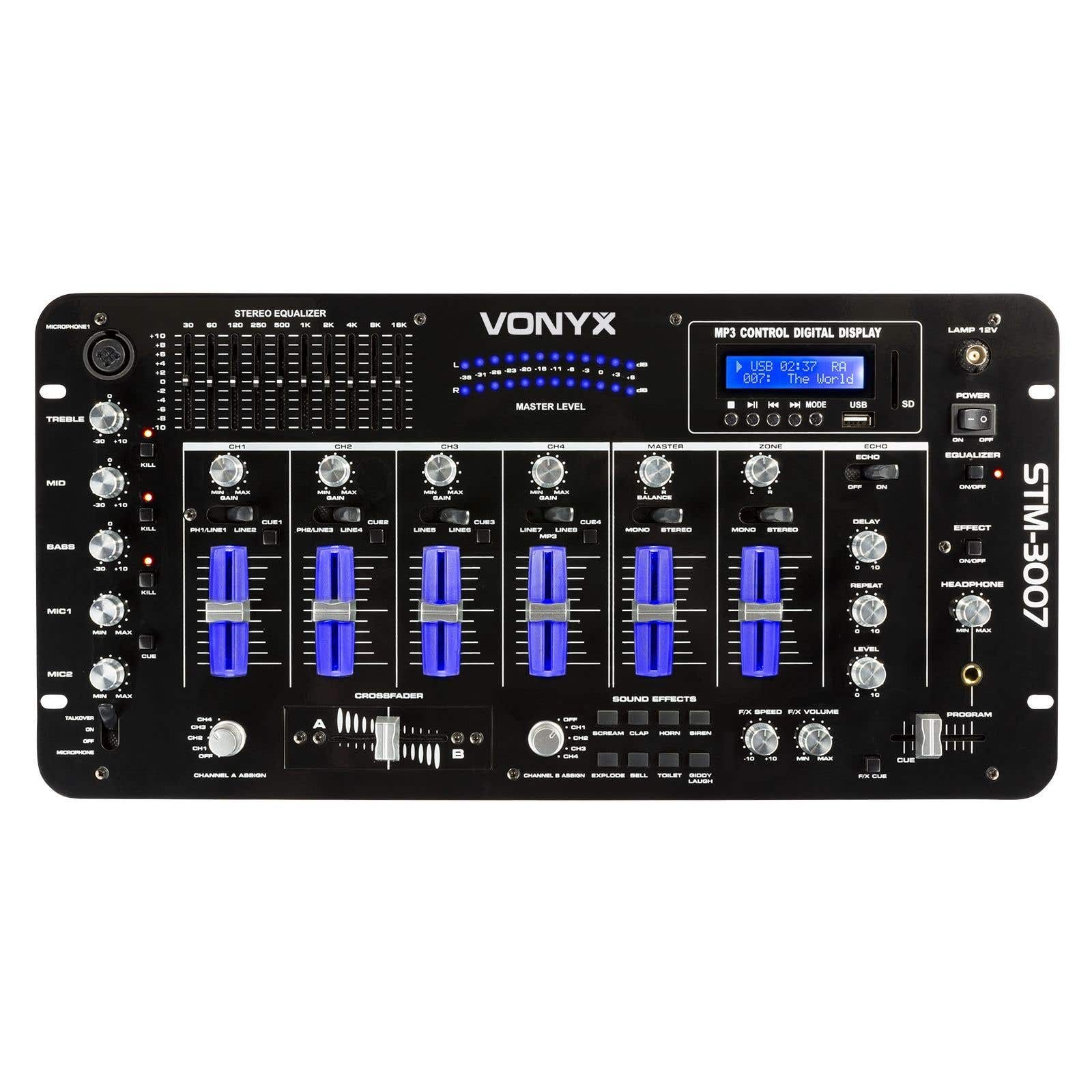 SkyTec STM-3007 19 Zoll DJ-Mischpult 6 Kanäle SD/USB/MP3/LED/Bluetooth