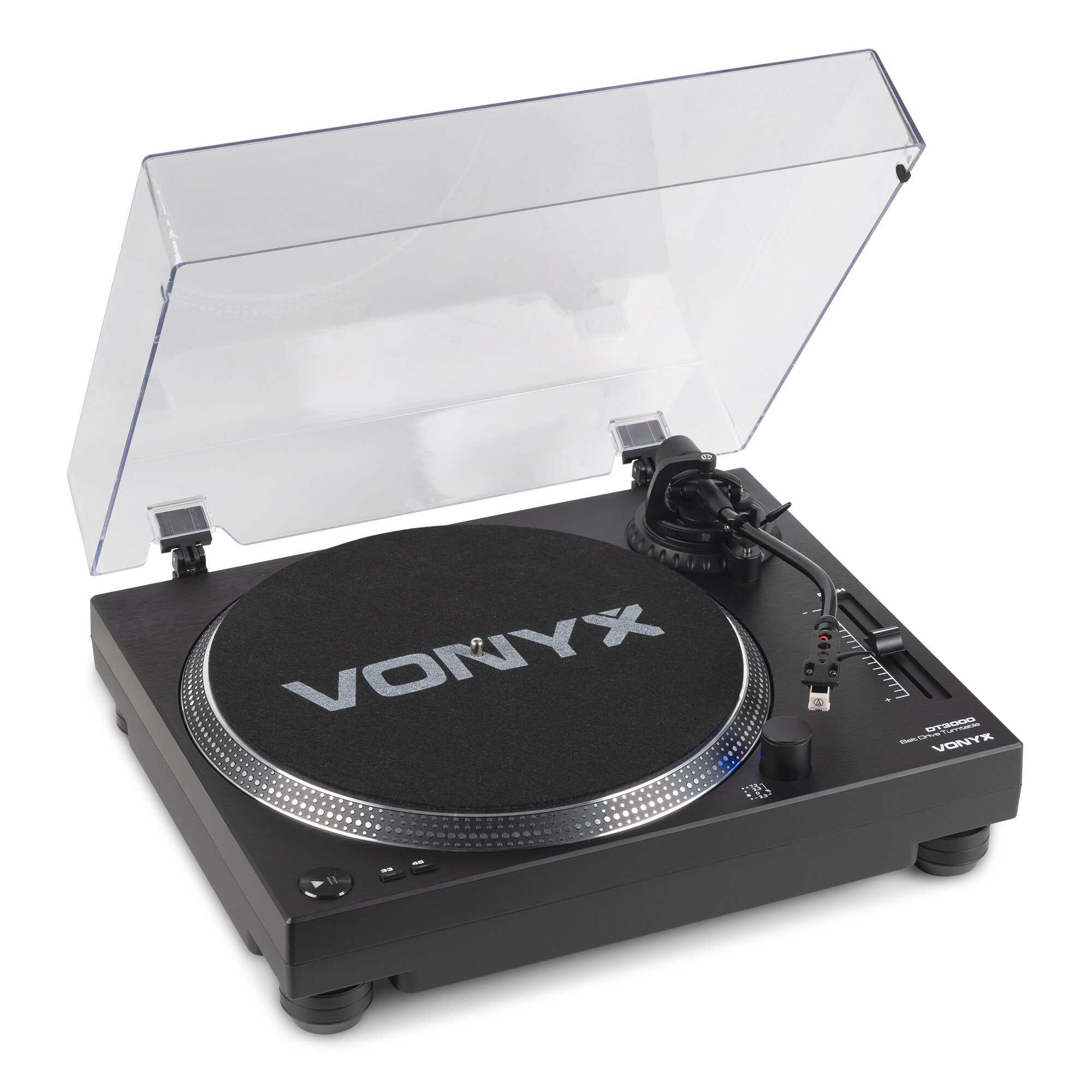 Vonyx DT3000 DJ Plattenspieler - Riemenantrieb - Mit Audio Technica Nadel - Schwarz