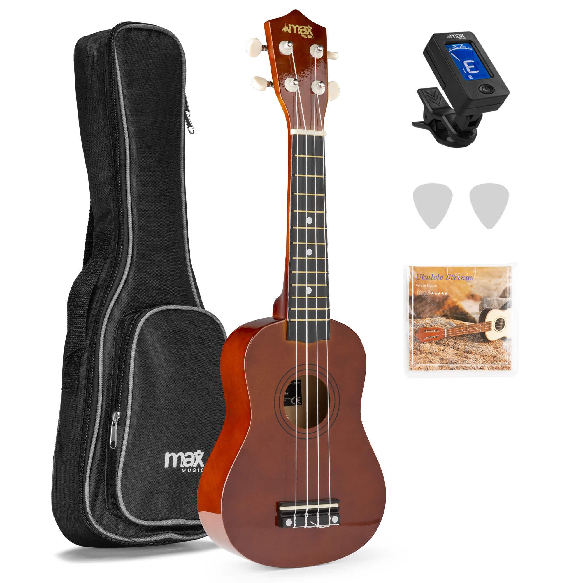 MAX UKEY Ukulele Set mit 21" Ukulele und Zubehör - Braun (Holz)