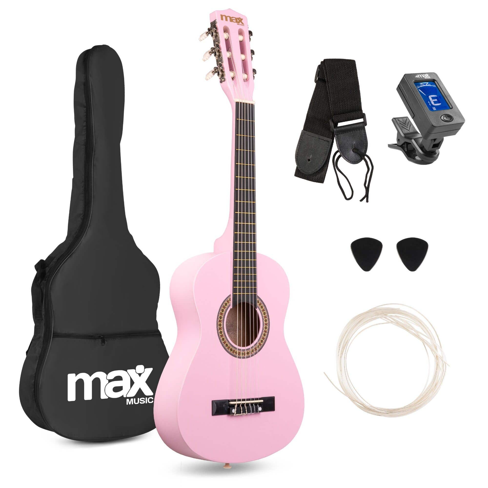 MAX SoloArt Junior 1/4 - Akustische Kindergitarre - Komplettes Starterset mit Zubehör - Pink