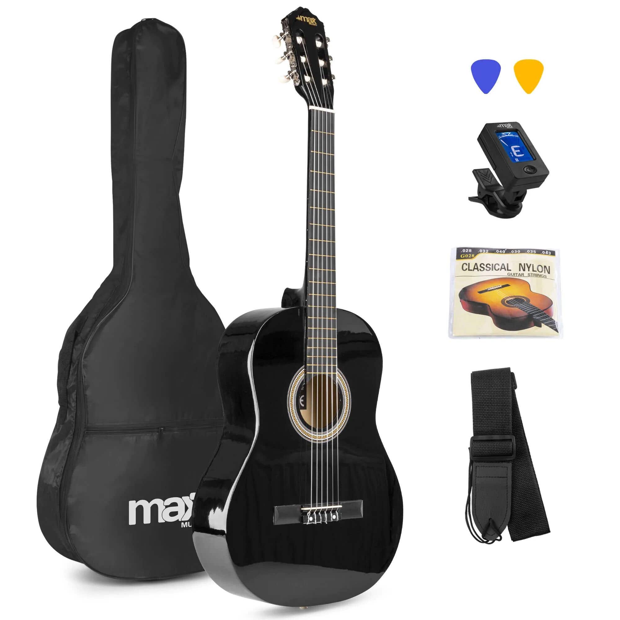 B-Ware - MAX SoloArt, klassische Akustikgitarre (39"), Einsteigerset – schwarz