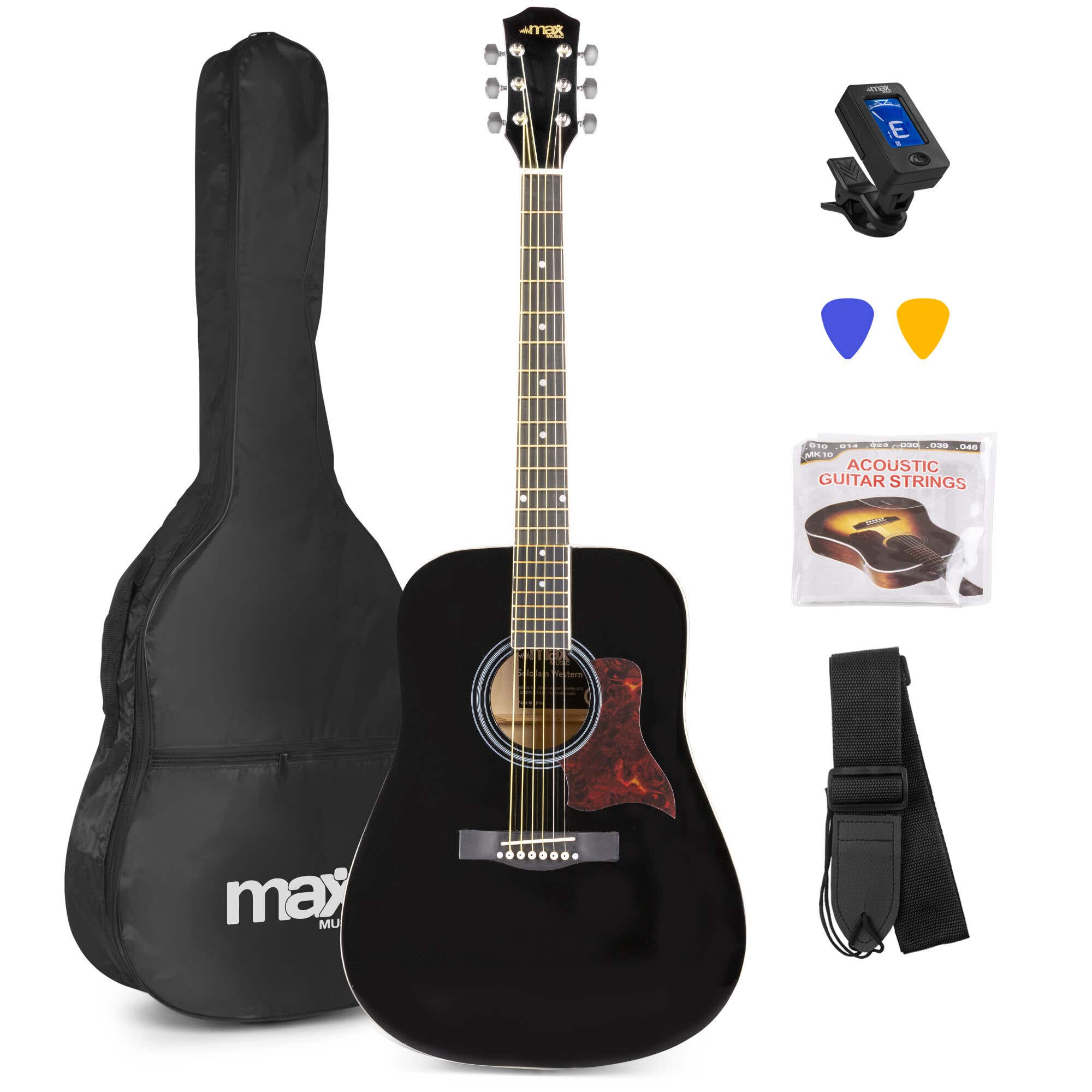 B-Ware - MAX SoloJam, Western-Akustikgitarren-Starterset – schwarz