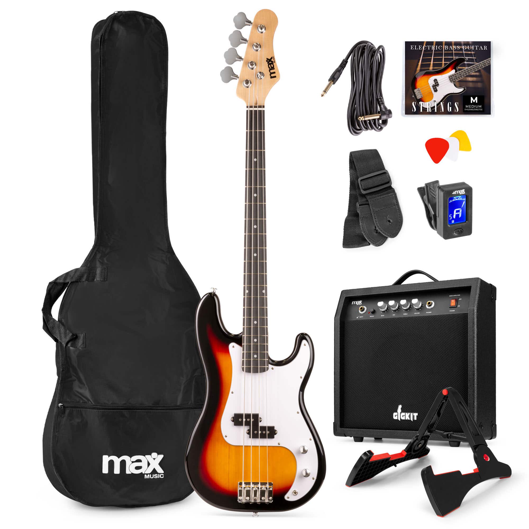 Max GigKit Bass Gitarre Komplettset - Sunburst