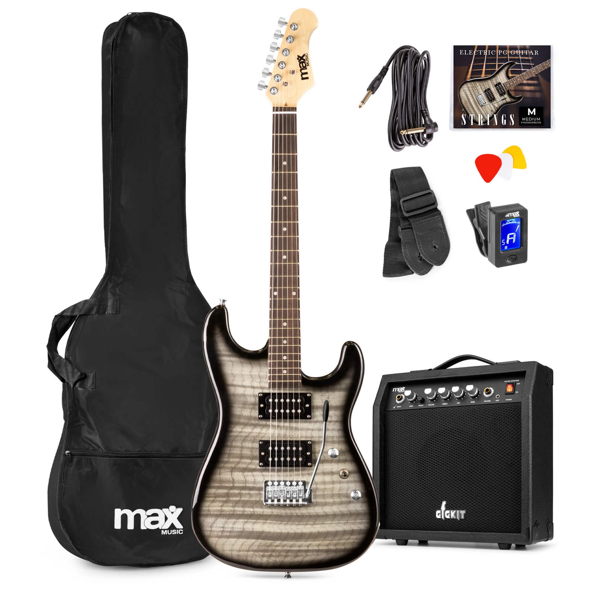 Max GigKit Elektrische Gitarre - Komplettset - Quilted Style - Schwarz