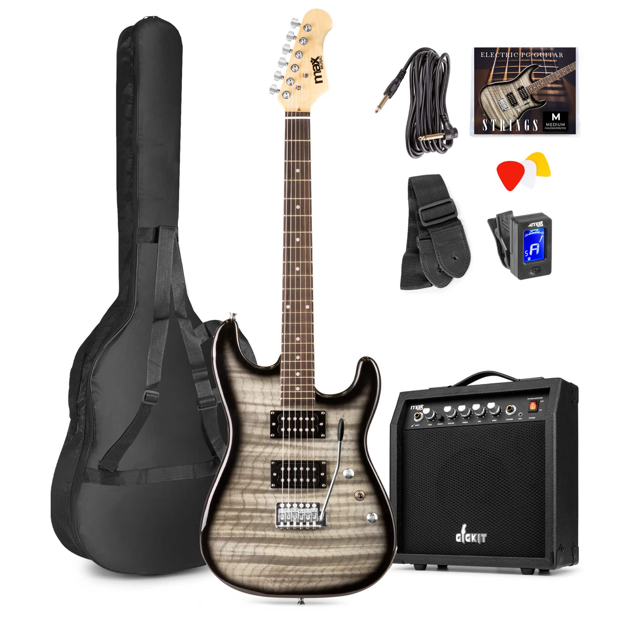 B-Ware - Max GigKit Elektrische Gitarre - Komplettset - Quilted Style - Schwarz