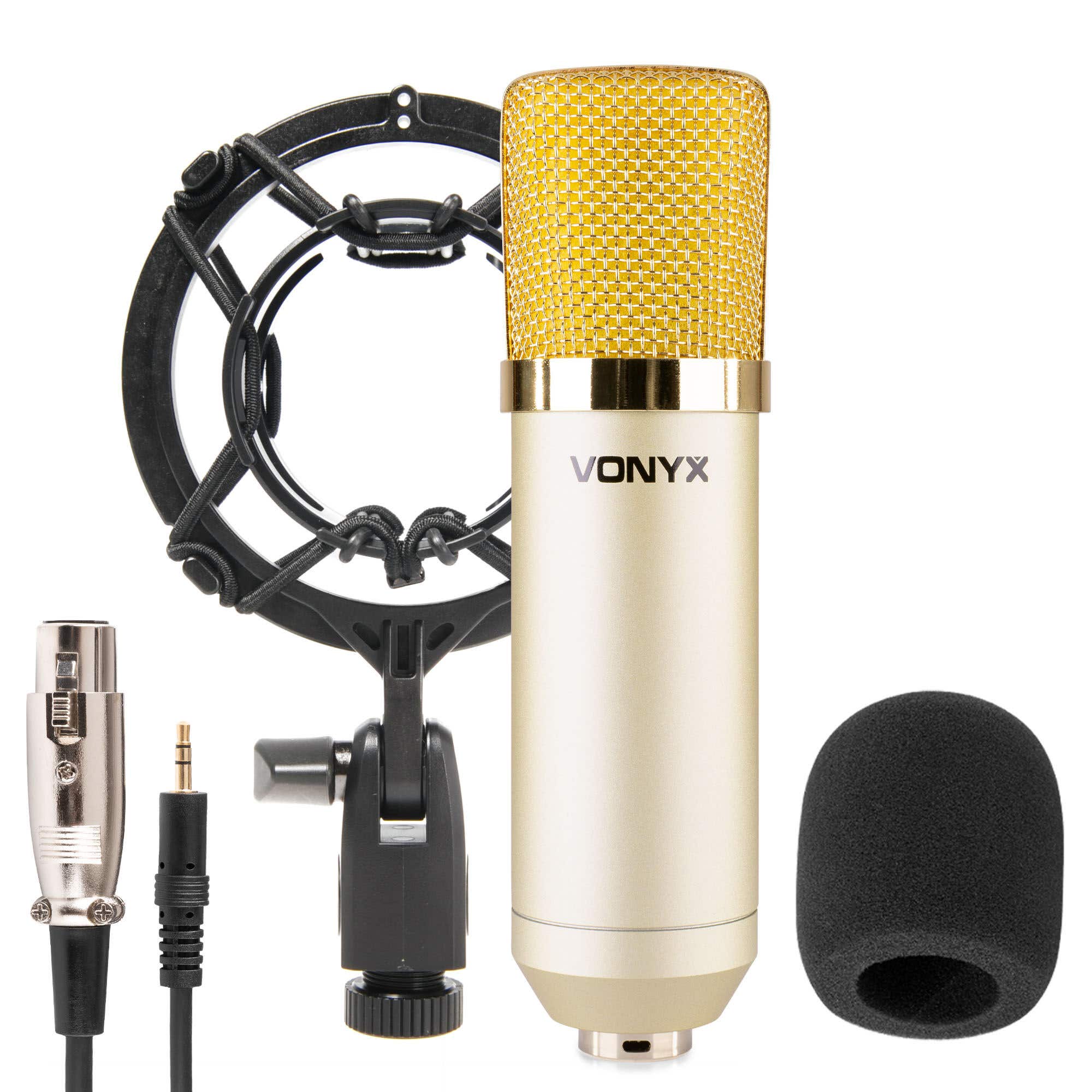 Vonyx CM400C Studio-Kondensatormikrofon – Mikrofon mit Schockdämpfer und Pop-Filter – Gold