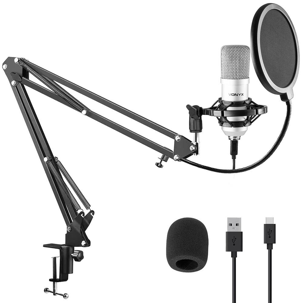 Vonyx CMS300S USB-Studiomikrofon mit verstellbarem Arm – Titan