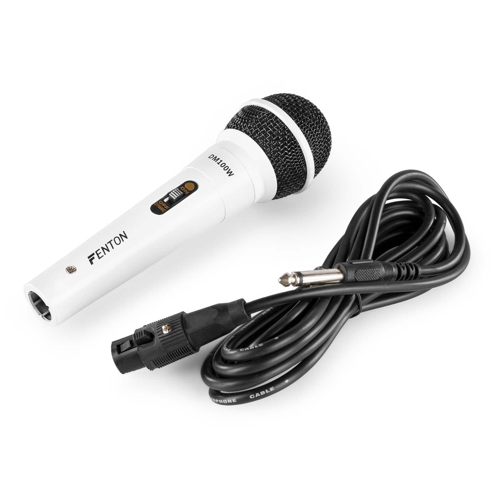 Fenton DM100W weißes dynamisches Mikrofon für Karaoke und DJs