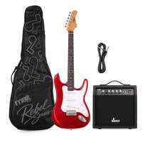 MAX Rebel ST E-Gitarre - Roasted Maple Hals - Inkl. Gitarrentasche und Verstärker - Rot Metallic