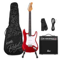 MAX Rebel ST E-Gitarren Set - Inkl. Gitarrentasche, Ständer & Verstärker - Rot Metallic