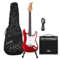 MAX Rebel ST E-Gitarren Set - Inkl. Gitarrentasche, Ständer & Verstärker - Rot Metallic