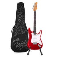 MAX Rebel ST E-Gitarre - Roasted Maple Hals - Inkl. Gitarrentasche und Ständer - Rot Metallic