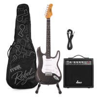 MAX Rebel ST E-Gitarren Set - Inkl. Gitarrentasche, Ständer & Verstärker - Schwarz Metallic