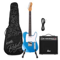 MAX Rebel TE E-Gitarren Set - Inkl. Gitarrentasche, Ständer & Verstärker - Blau Metallic