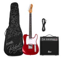 MAX Rebel TE E-Gitarre - Roasted Maple Hals - Inkl. Gitarrentasche und Verstärker - Rot Metallic
