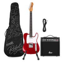 MAX Rebel TE E-Gitarren Set - Inkl. Gitarrentasche, Ständer und Verstärker - Rot Metallic