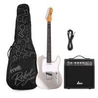 MAX Rebel TE E-Gitarre - Roasted Maple Hals - Inkl. Gitarrentasche und Verstärker - Silber Metallic