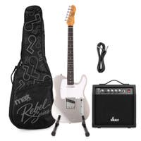 MAX Rebel TE E-Gitarren Set - Inkl. Gitarrentasche, Ständer & Verstärker - Silber Metallic