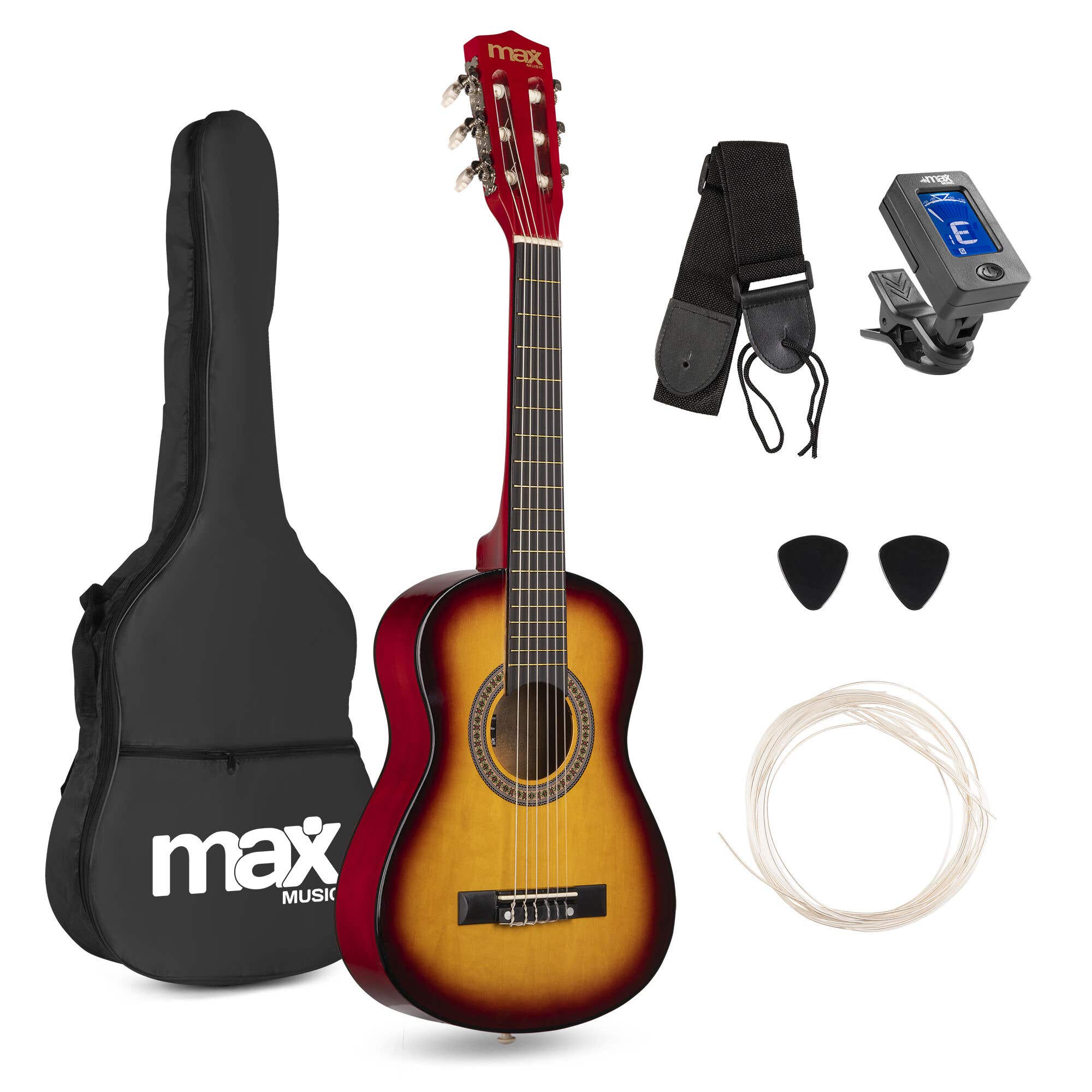 MAX SoloArt Junior 1/4 – Akustische Gitarre – Komplettes Anfänger-Set mit Zubehör – Sunburst