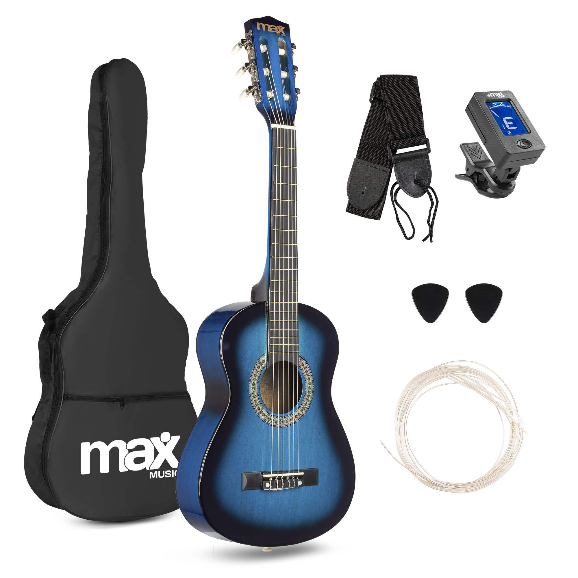 B-Ware - MAX SoloArt Junior 1/4 – Akustische Gitarre – Komplettes Anfänger-Set mit Zubehör – Blau