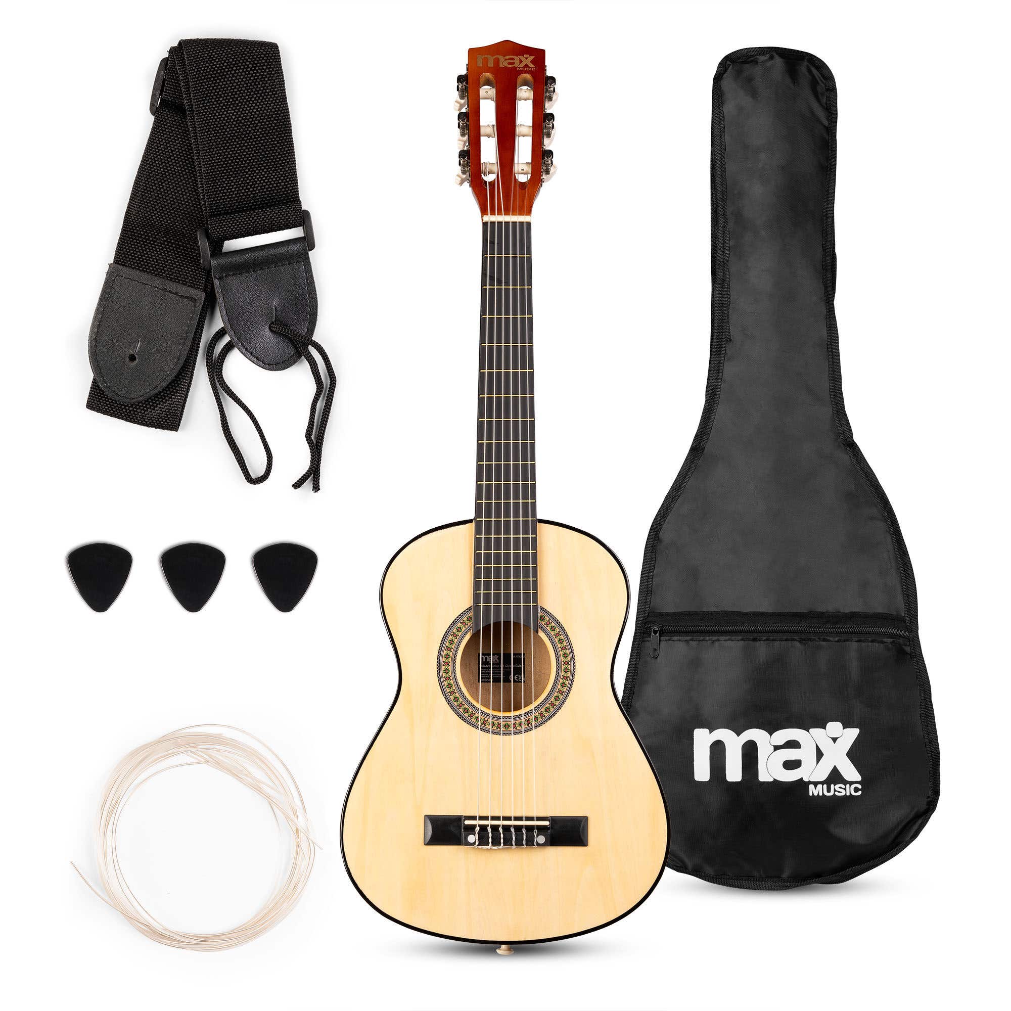 B-Ware - MAX SoloArt Junior 1/4 – Akustik Gitarre für Kinder – Komplettes Starter Set mit Zubehör – Holzoptik