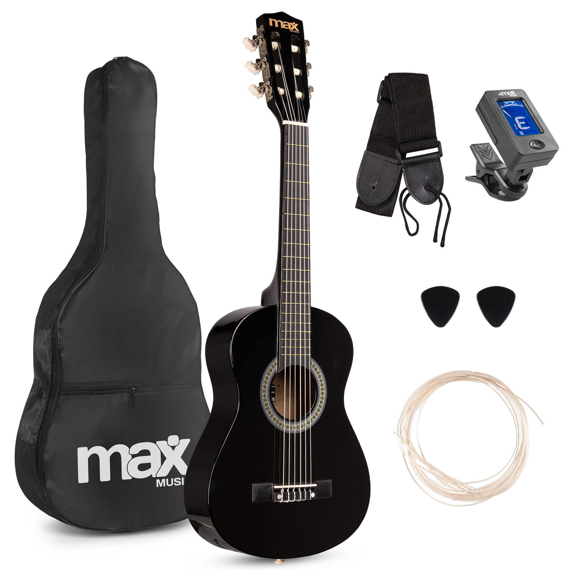 B-Ware - MAX SoloArt Junior 1/4 – Akustik Gitarre für Kinder – Komplettes Starter Set mit Zubehör – Schwarz