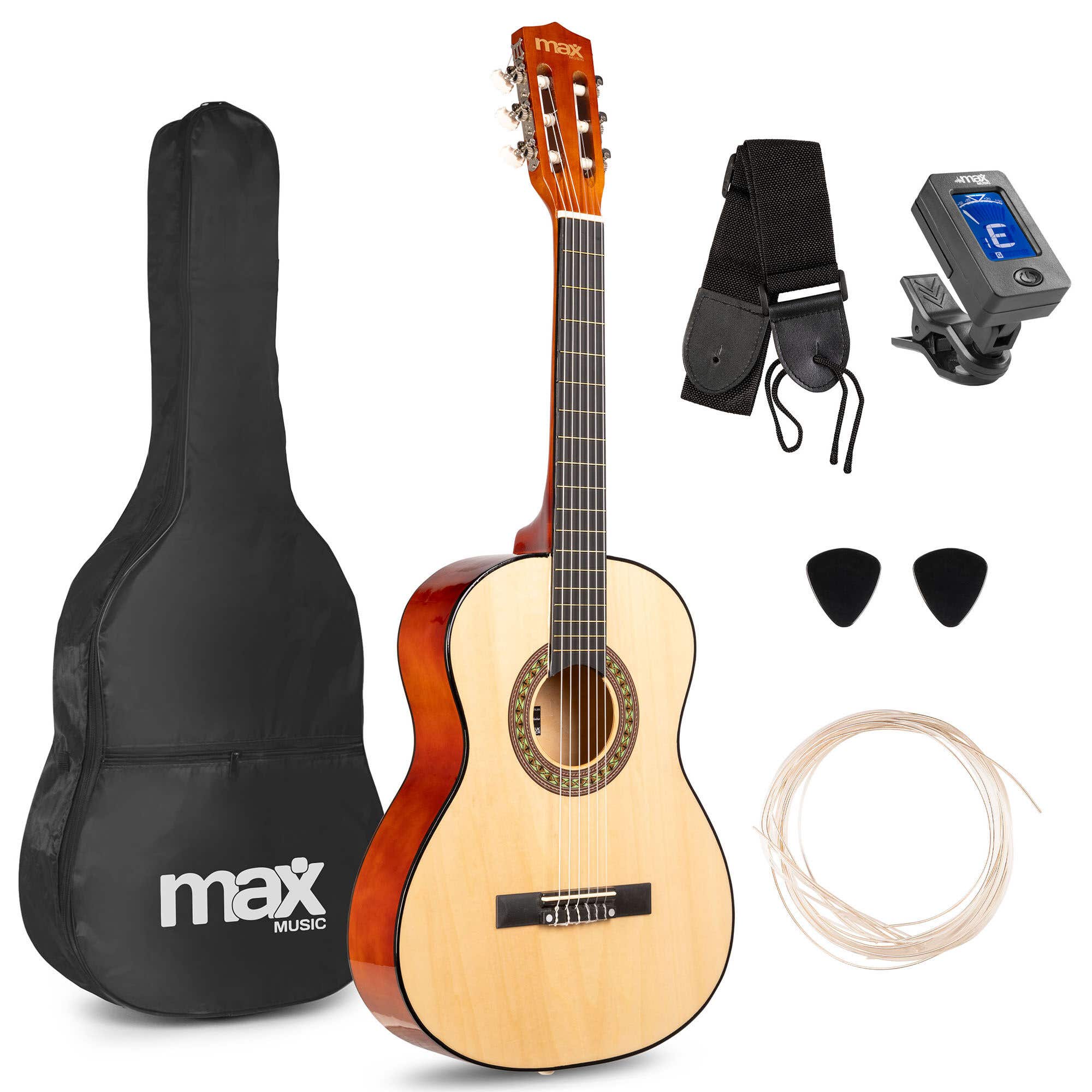 B-Ware - MAX SoloArt Junior 3/4 – Kinder Akustik Gitarre – Komplettes Starter Set mit Zubehör – Holzoptik