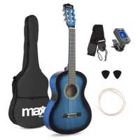 MAX SoloArt Junior 3/4 – Akustikgitarre für Kinder – Komplettes Starter-Set mit Zubehör – Blau
