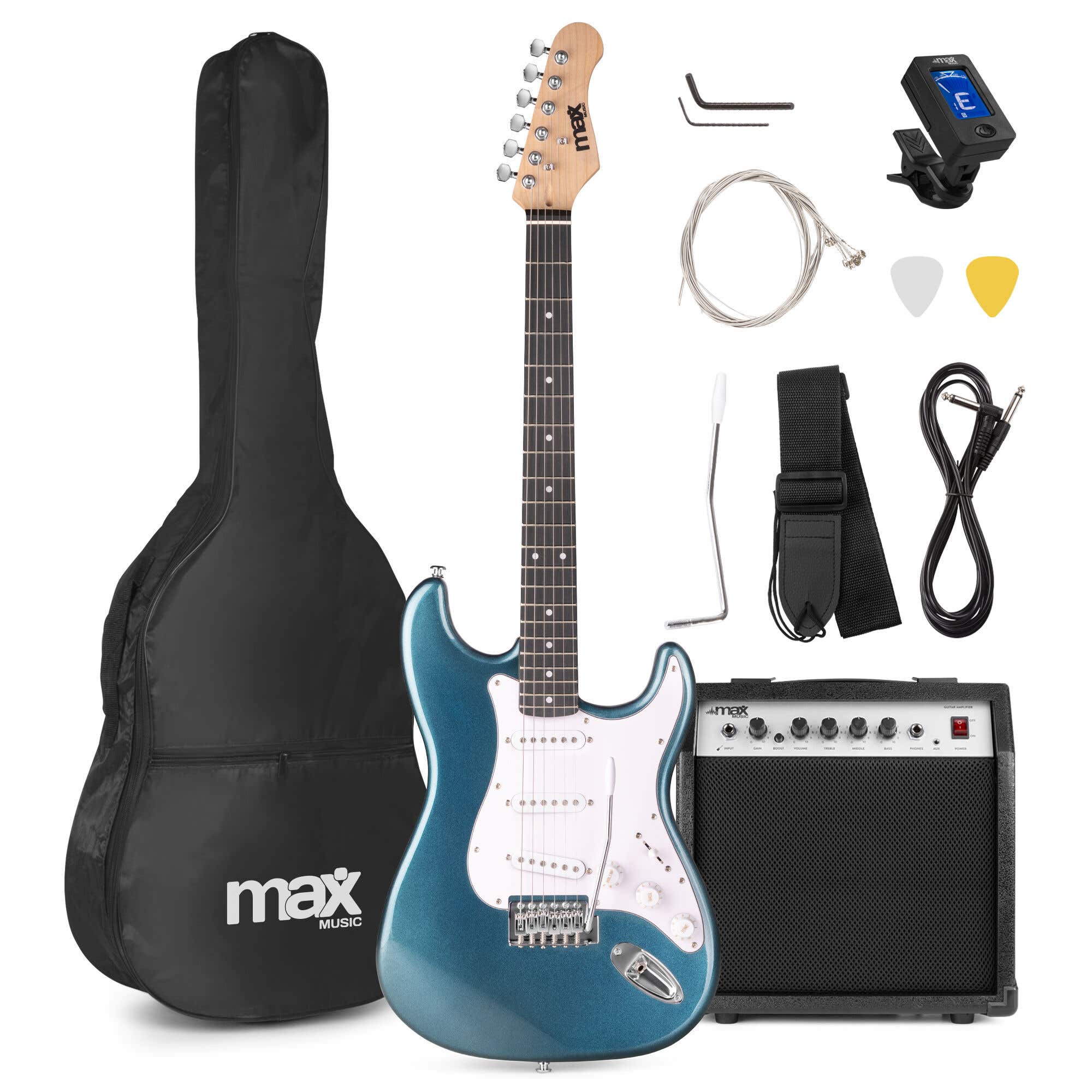 MAX GigKit E-Gitarren-Starterkit einschließlich Verstärker (40 Watt) – Petrol Blau