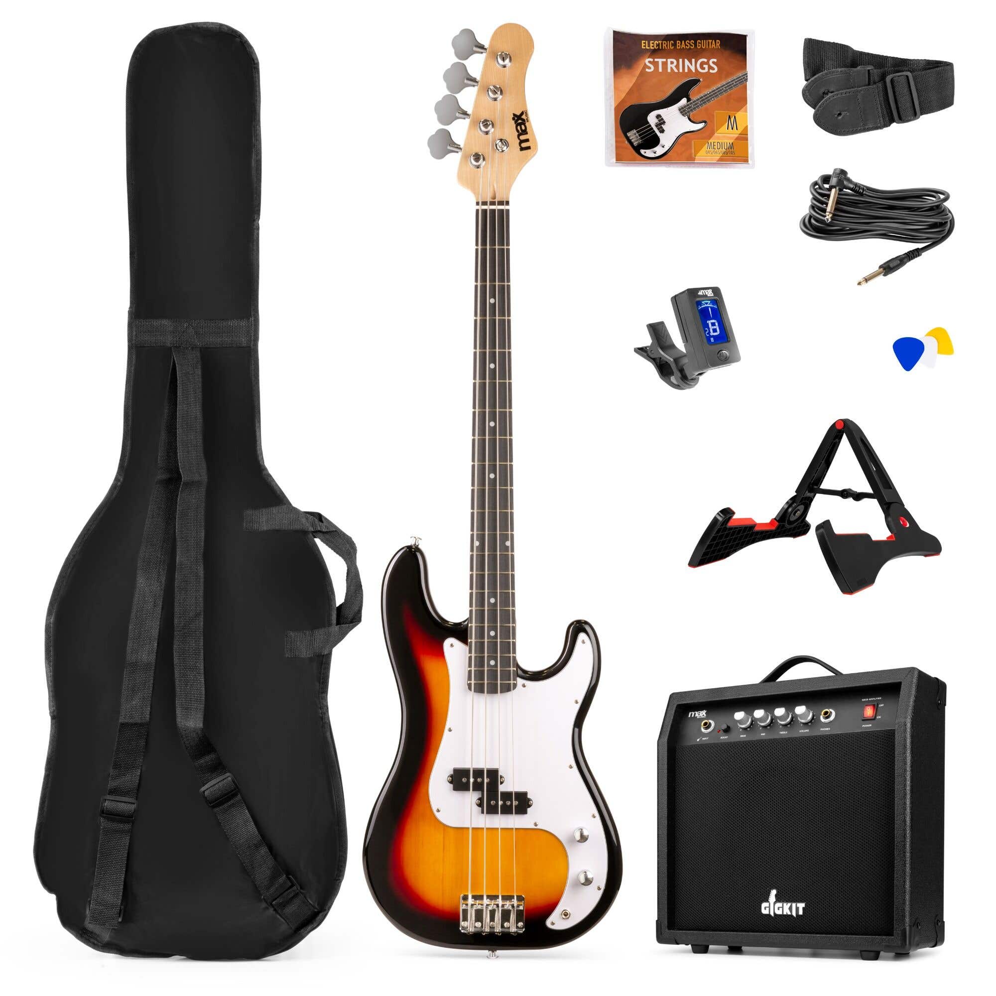 B-Ware - Max GigKit Bass Gitarre Komplettset - Sunburst