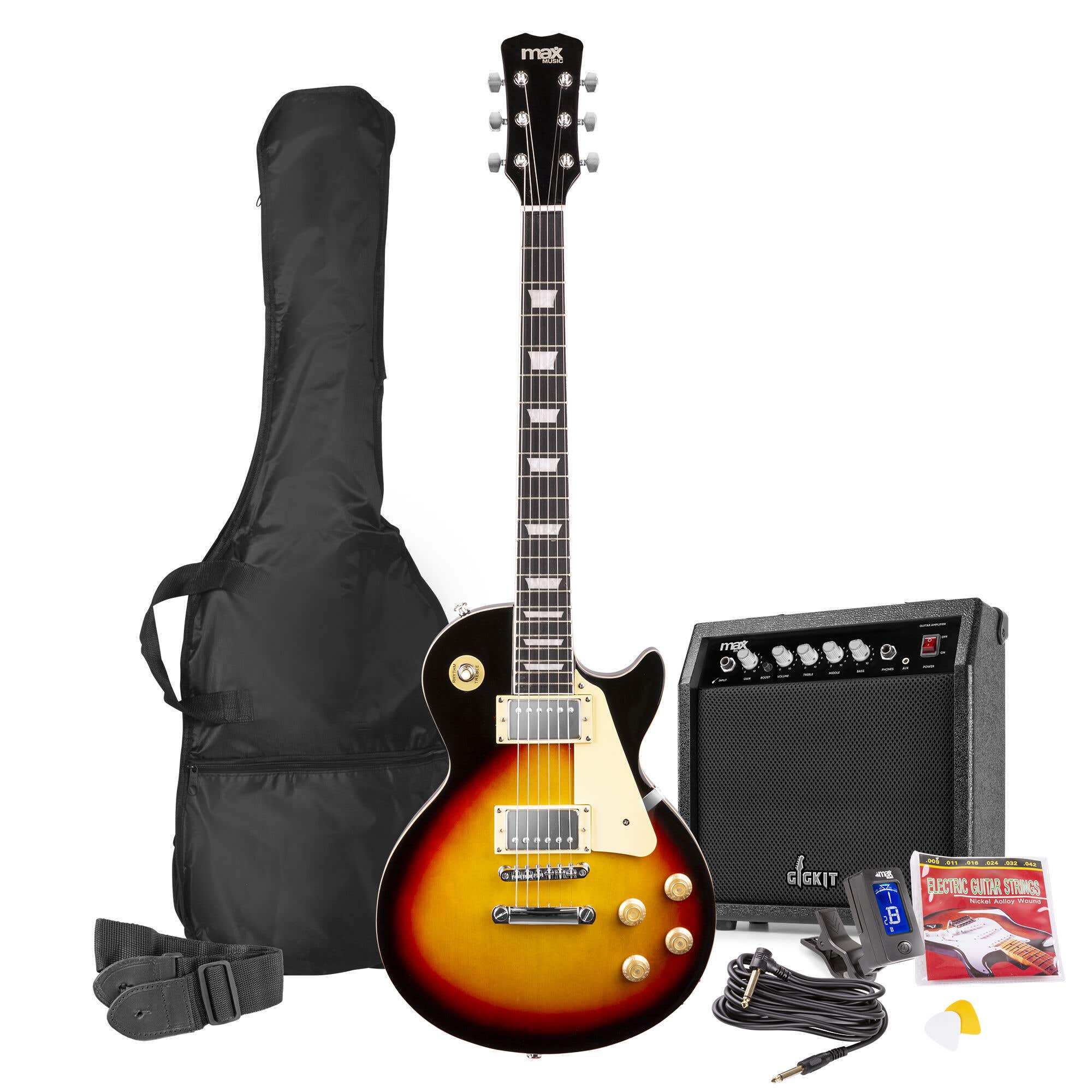 Max Gigkit SC E-Gitarre 4/4 - Komplettset mit 40 Watt Verstärker & Zubehör - Sunburst
