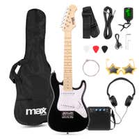 MAX GigKit Junior 1/4 - E-Gitarre für Kinder - Komplettes Starterset mit Zubehör - Schwarz