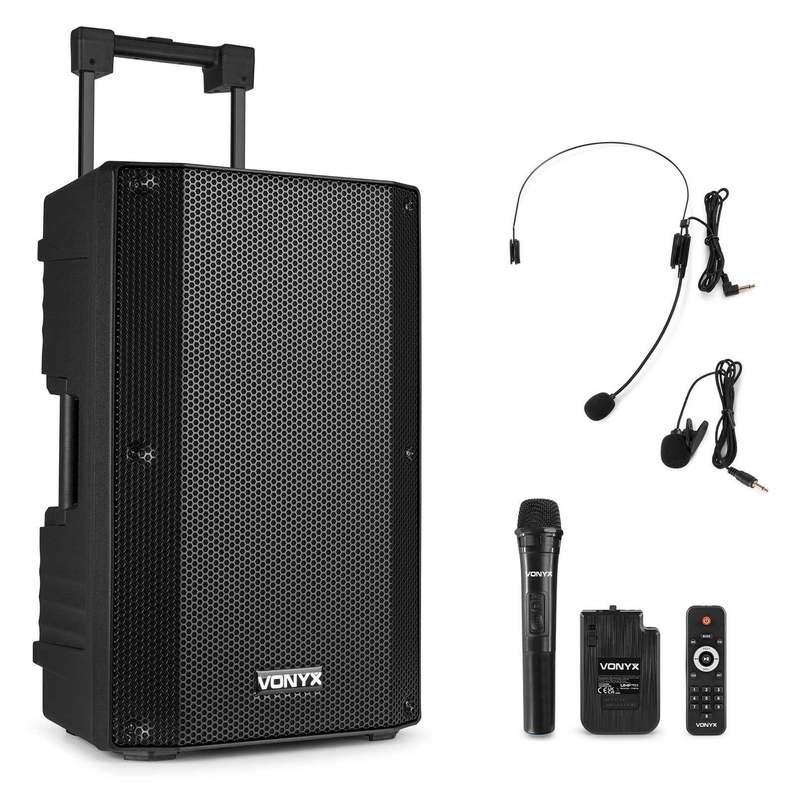 Vonyx VSA500-BP tragbarer Lautsprecher mit Bluetooth und drahtlosem Mikrofon + Headset - 800W