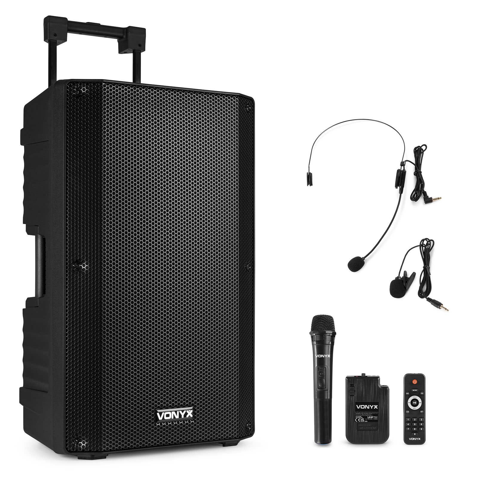 Vonyx VSA700-BP tragbarer Lautsprecher mit Bluetooth und drahtlosem Mikrofon + Headset - 1000W