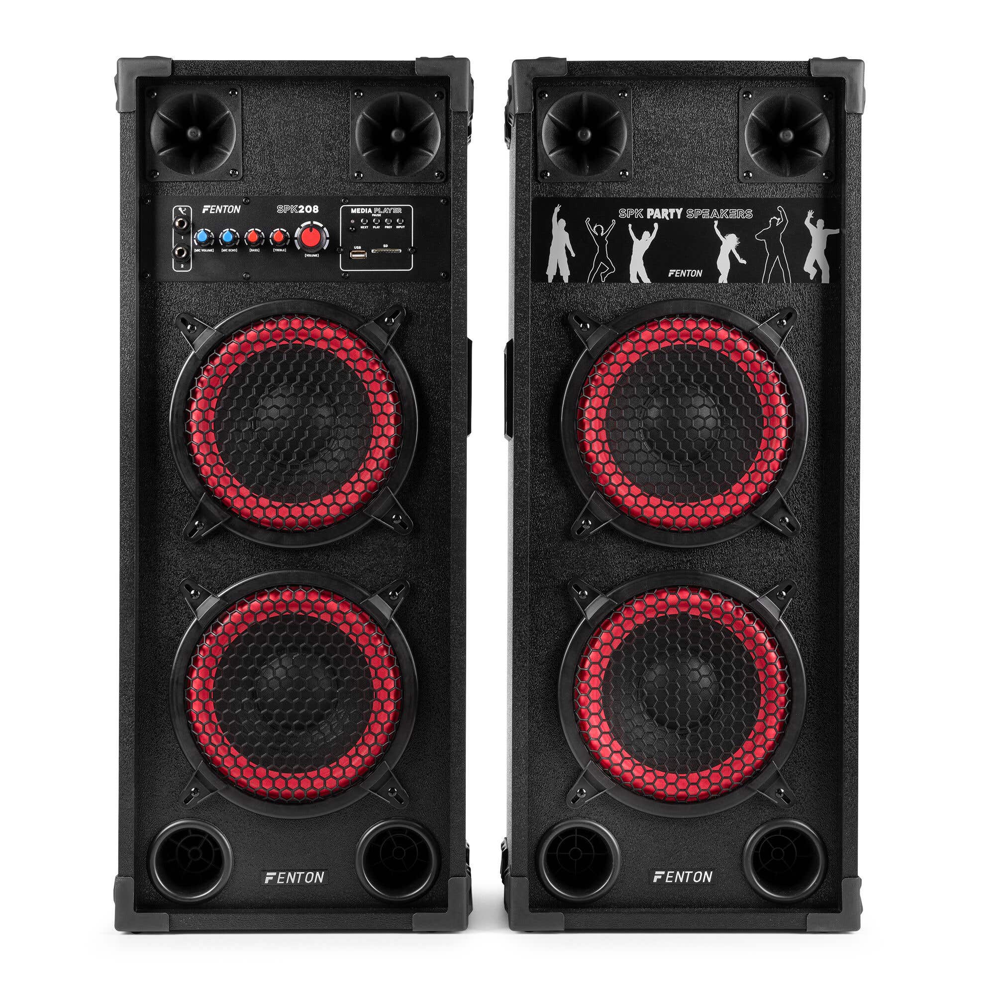 Fenton SPK-208 Aktiv Lautsprecher – PA Anlage mit Bluetooth – Doppelte 8