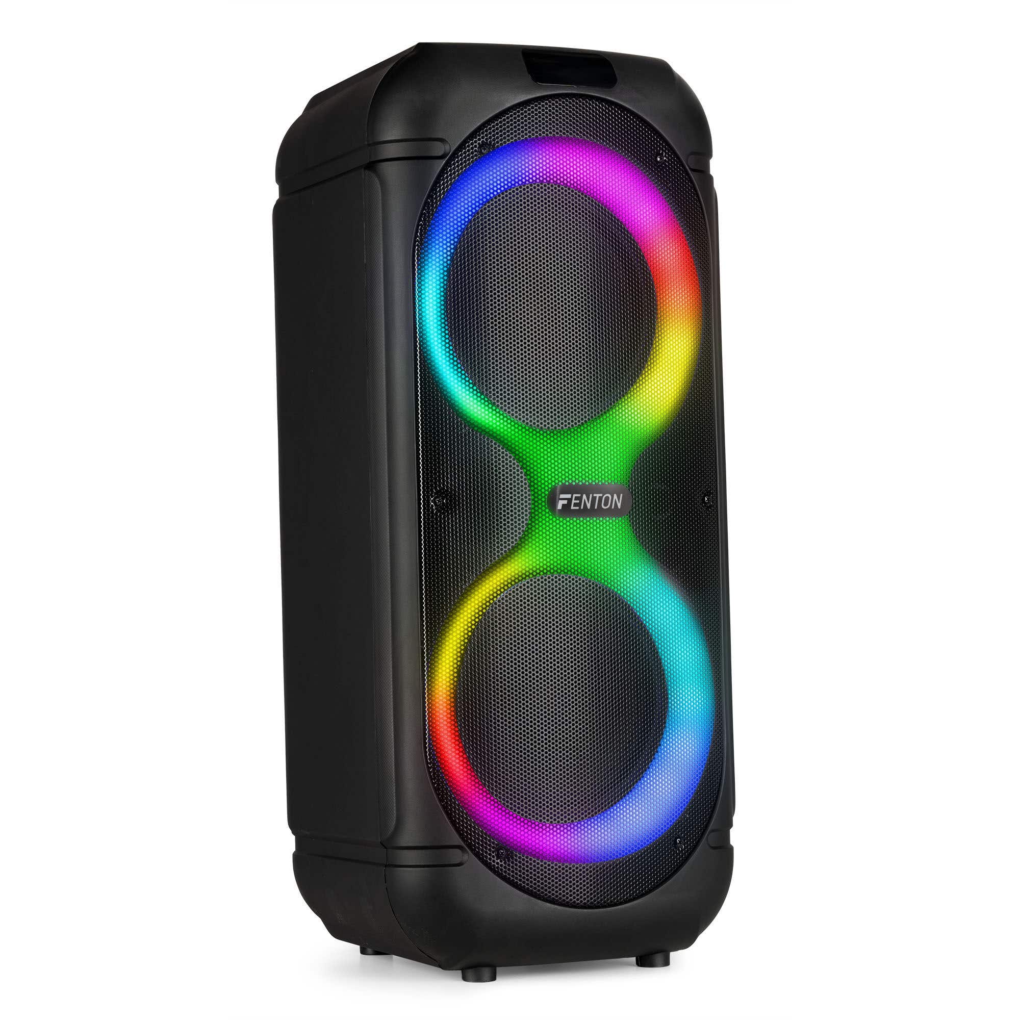 B-Ware - Fenton Track510 Partylautsprecher mit LEDs, 2x 8 Zoll – Partybox mit Mikrofon – 160 Watt