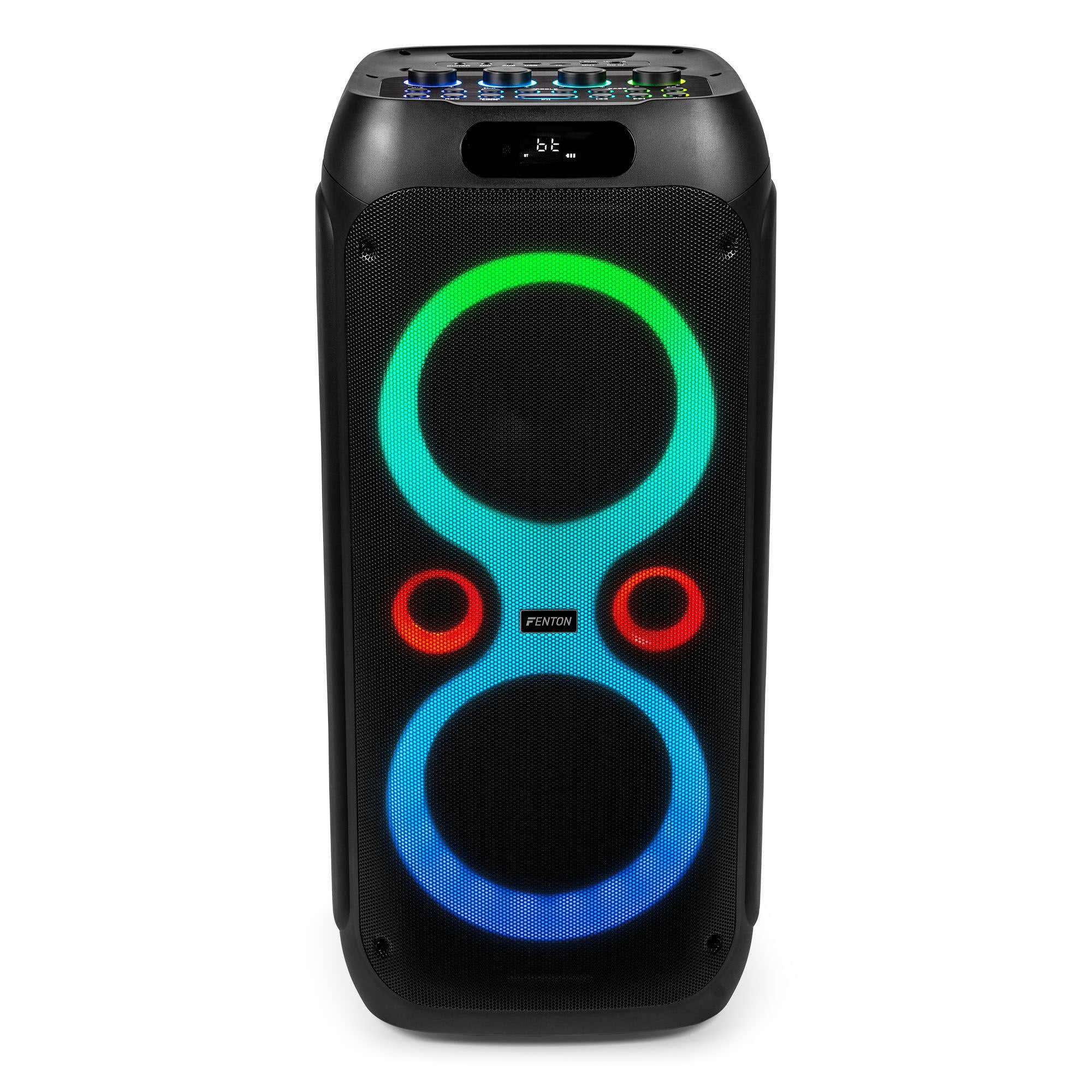 Fenton Core160 Partybox mit Mikrofon – Bluetooth-Lautsprecher mit LED-Effekten – wiederaufladbarer Akku – 240 W