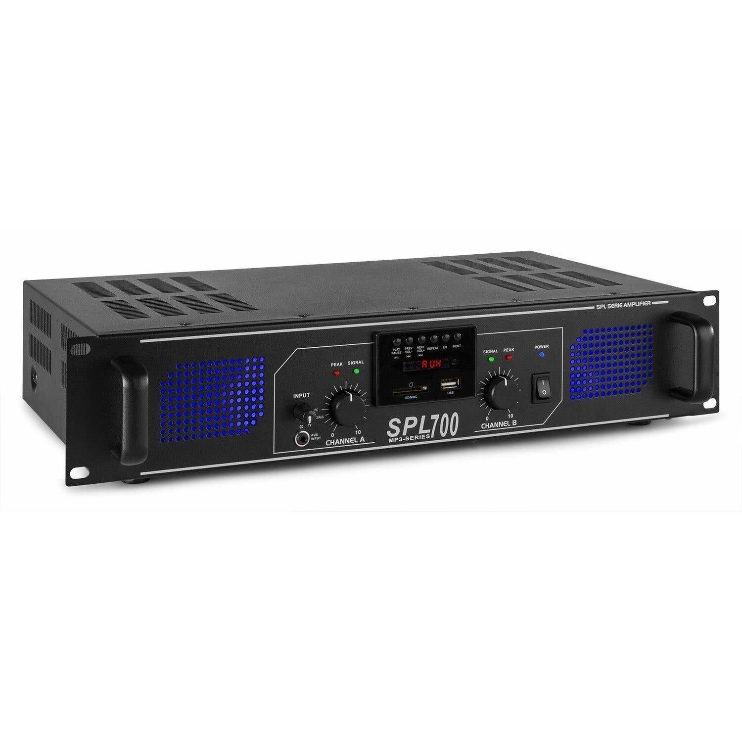 SkyTec 2 x 350 W DJ-PA-Verstärker SPL700MP3 mit USB-MP3-Player
